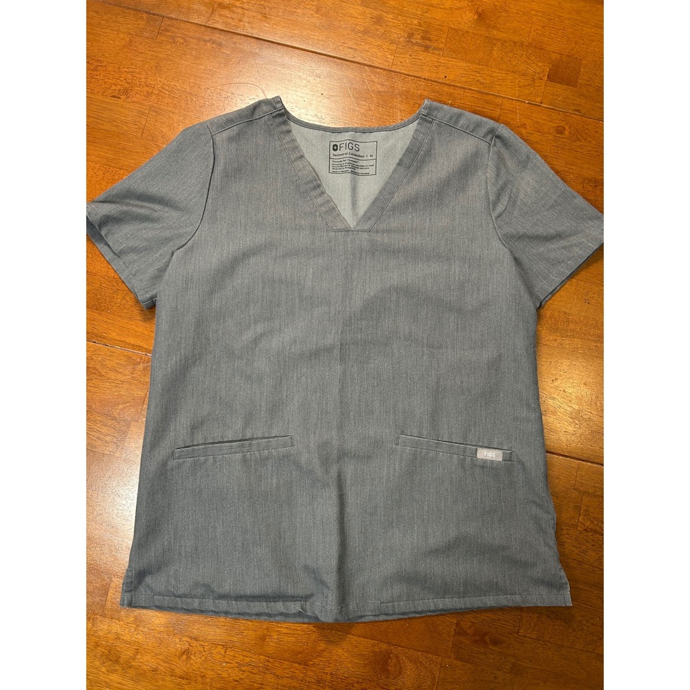 FIGS Technical Collection Scrub Top Women Medium Gray V-Neck Short Sleeve